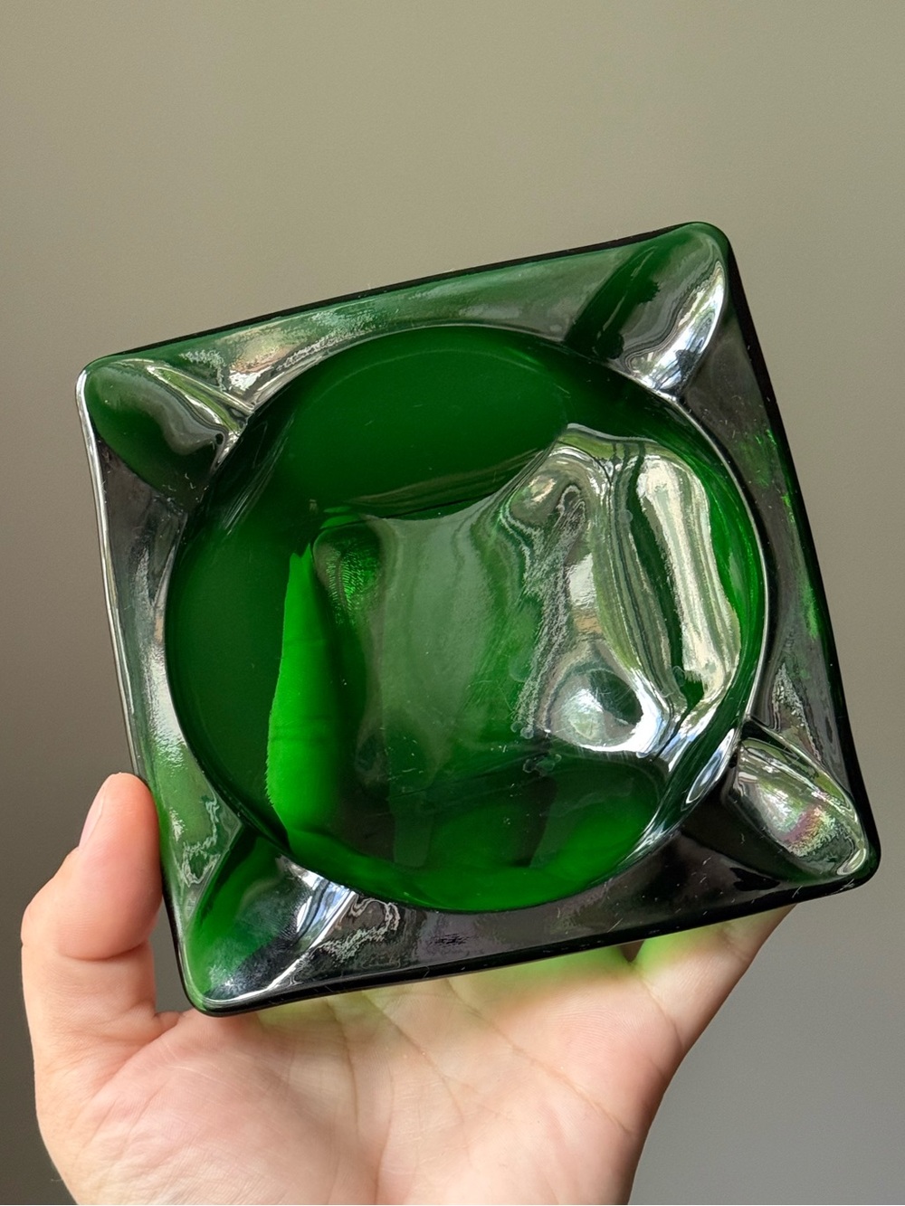 Square Dark Emerald Green Anchor Hocking Ashtray c1970s Vintage MCM Decor